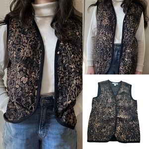 80s/90s Lightweight Quilted Black/Brown Print Vintage Vest by Proportion Petite‎